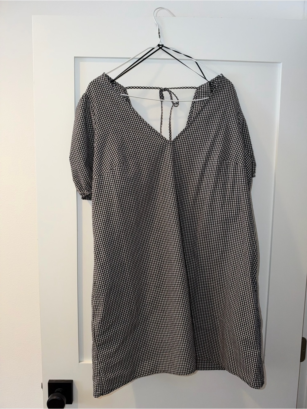 a new day Black & White Gingham V-Neck Mini Dress with Tie Back